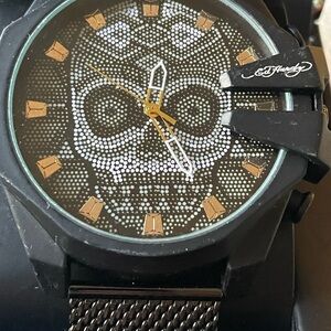 New Ed Hardy Black and Gold Skull Watch Goth